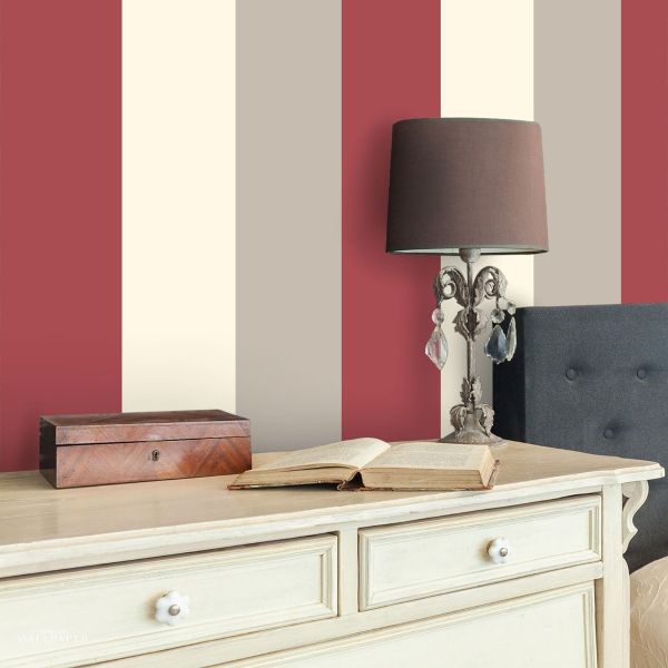 Stripe Wallpaper Red, Cream, and Grey - Direct Wallpapers by Zara Curtains